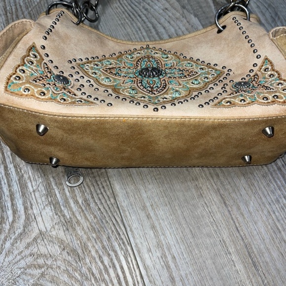 Montana West light brown tan leather satchel shoulder bag concealed carry - Picture 11 of 11